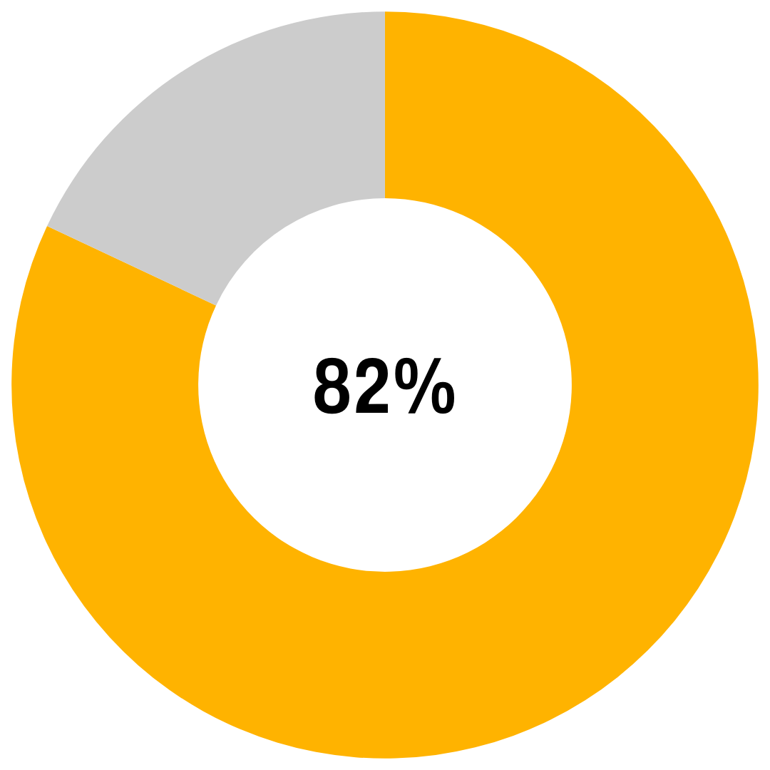 Gold and grey pie chart showing 82 percent