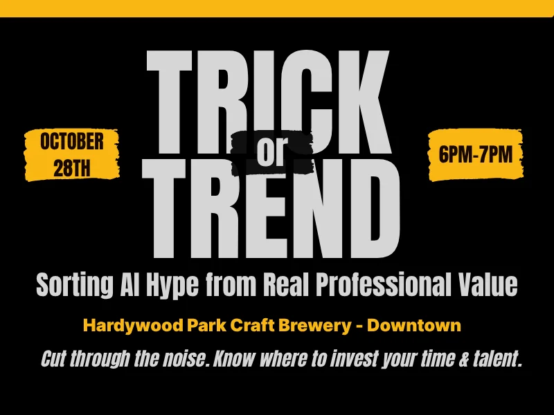 Graphic promoting the “Trick or Trend” AI event on Oct. 28.