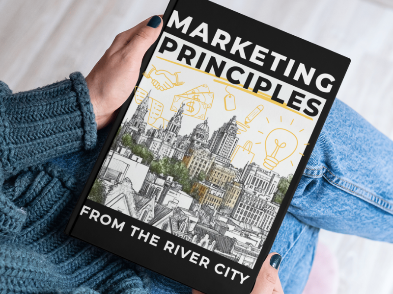 A textbook title 'Marketing Principles'