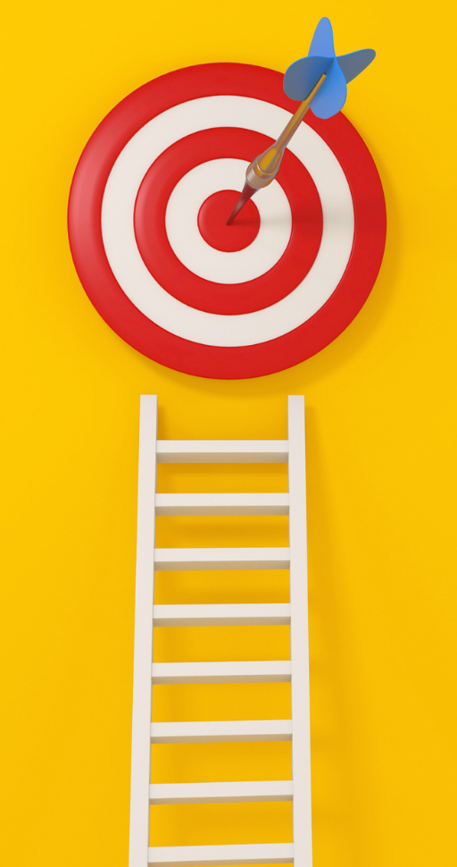 Red target with ladder and dart, symbolizing strategy and entrepreneurship
